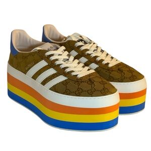 Gucci x Adidas Gazelle Platform Sneakers in GG Canvas Size 8